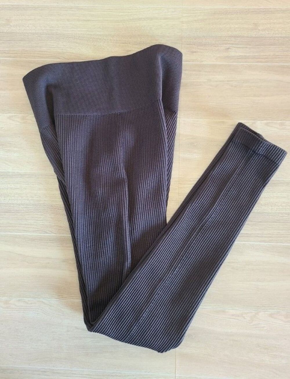 Dark Gray Ribbed Leggings XS High Waist Seamless Stretch Yoga Pants